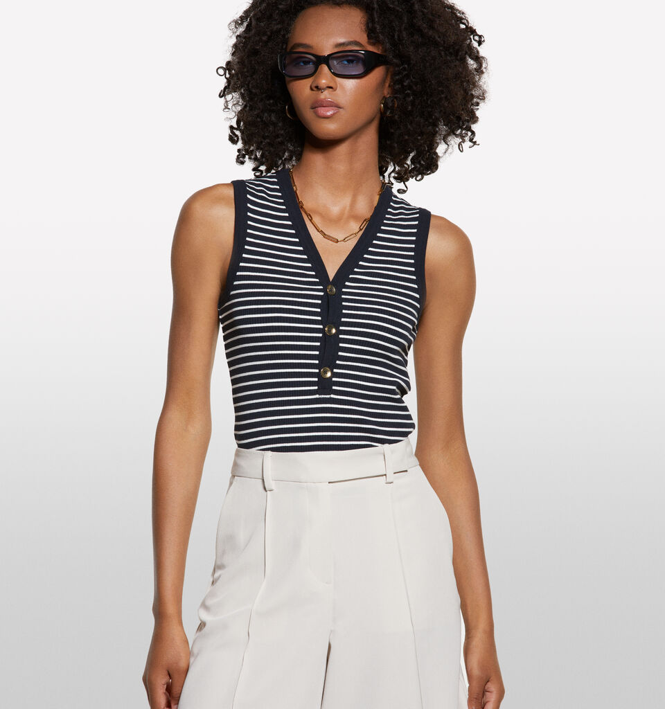 Τοπ ριγέ με κουμπιά - τοπ γυναικεία - Σκουρο Μπλε | Sisley image number 3